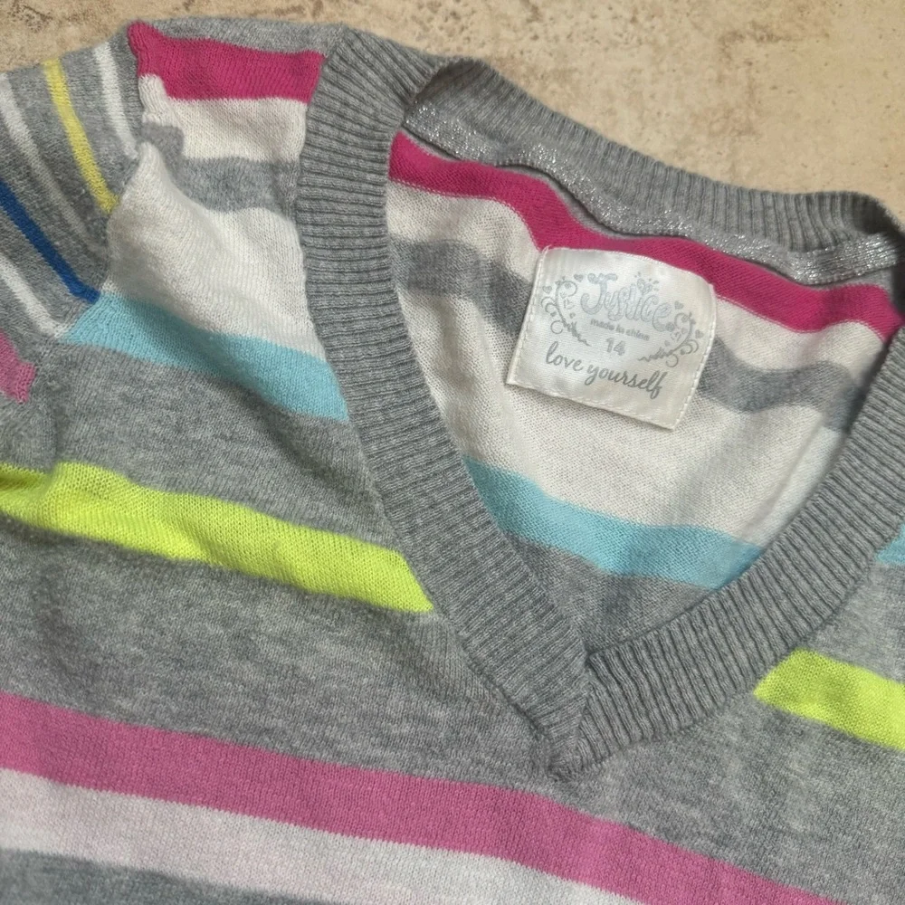 Justice Multicolor Striped V-Neck Sweater
